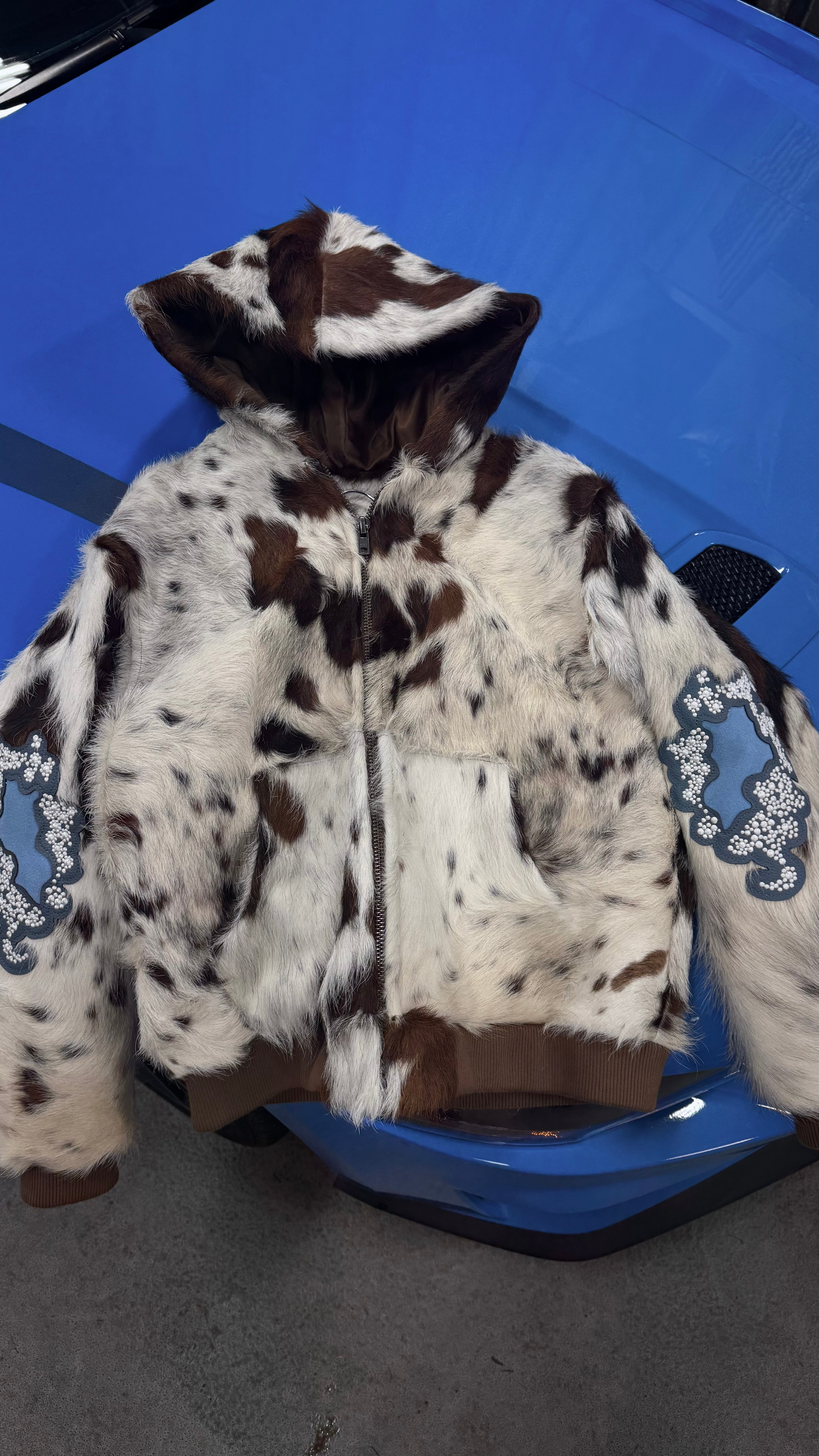 Patched Cowhide Hoodie